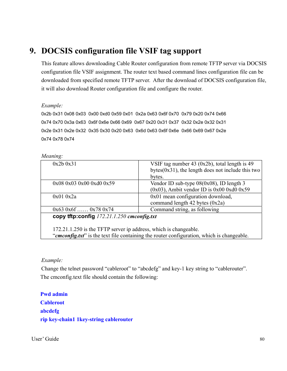 Docsis configuration file vsif tag support | Orion 2000 User Manual | Page 80 / 80