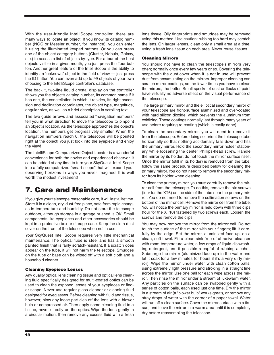 Care and maintenance | Orion SKYQUEST XT8 User Manual | Page 18 / 20