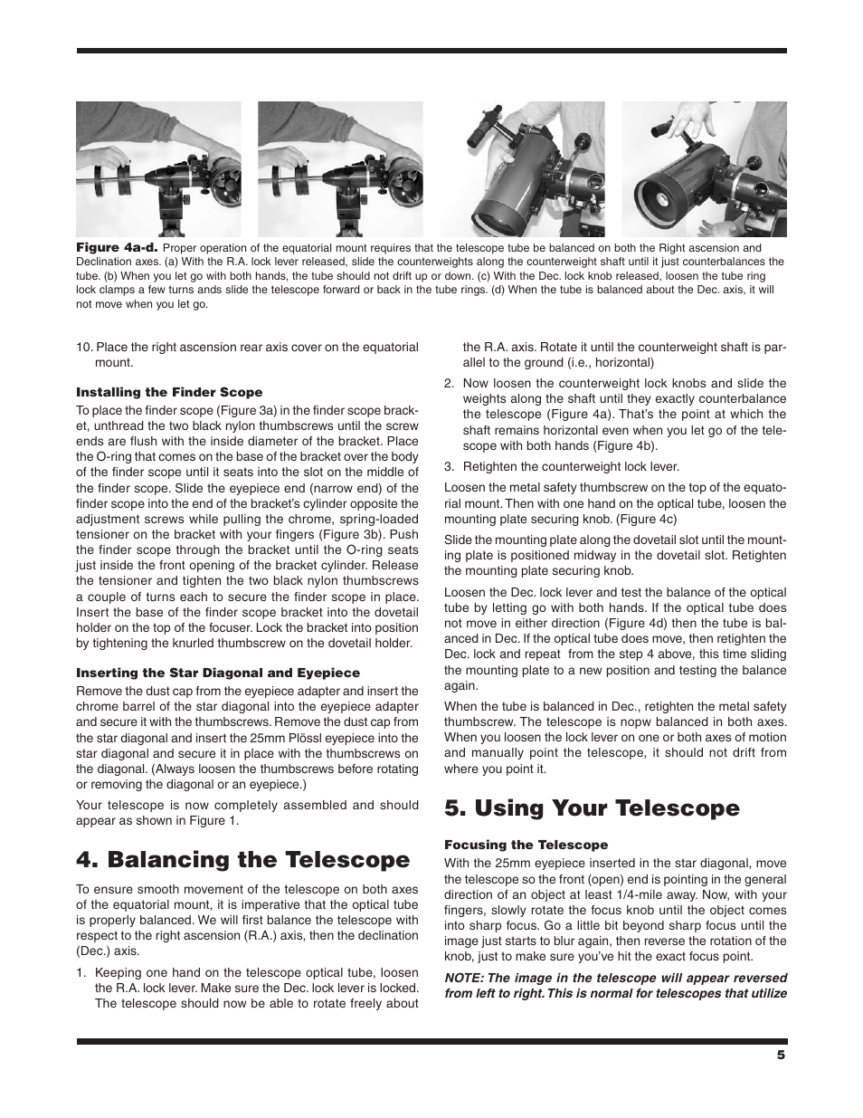 Balancing the telescope, Using your telescope | Orion SKYVIEW 9877 User Manual | Page 5 / 16