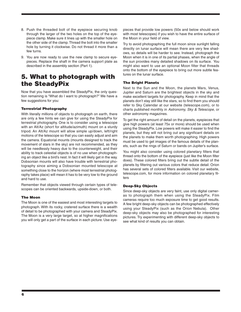 What to photograph with the steadypix | Orion STEADYPIX 5228 User Manual | Page 6 / 7