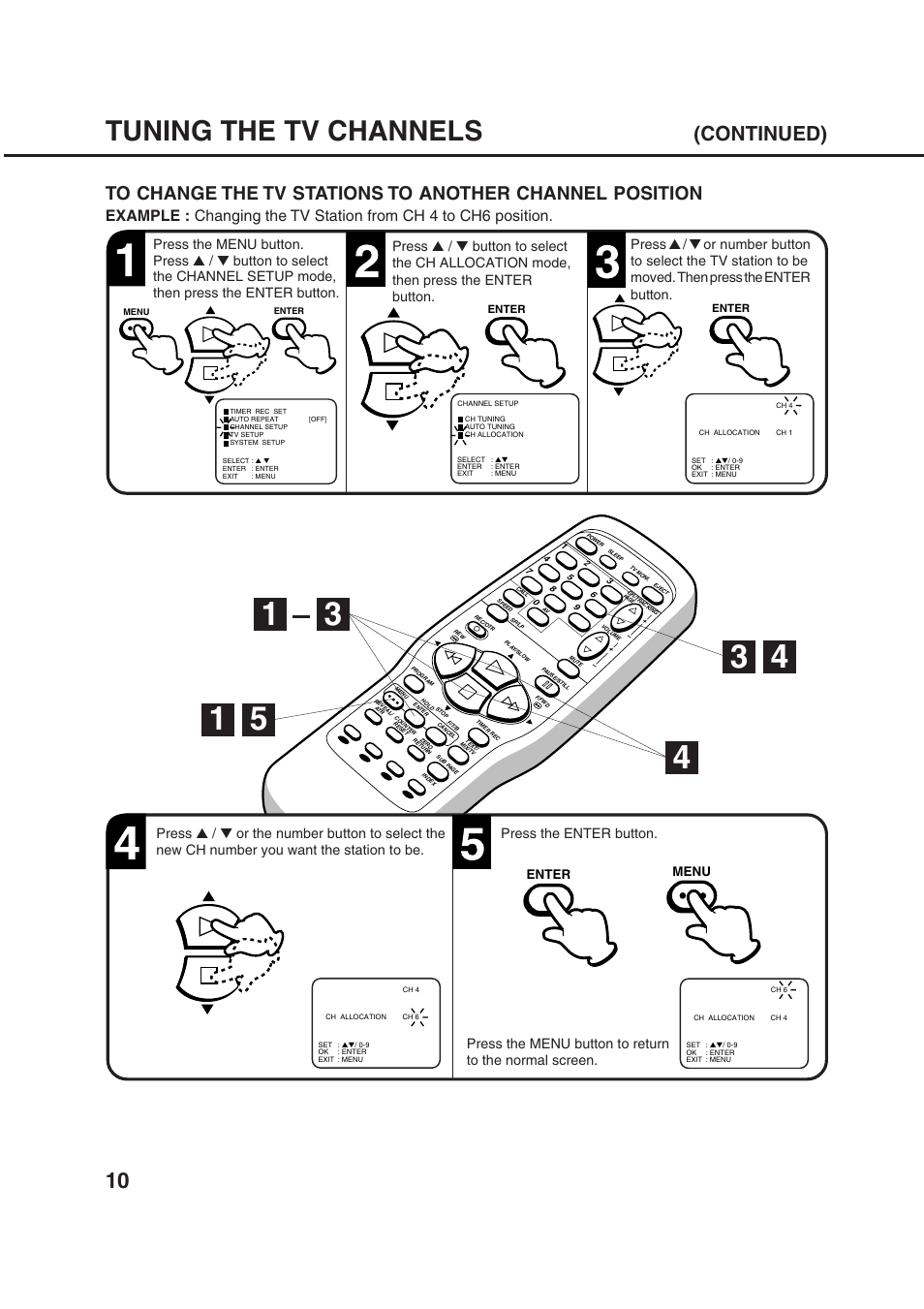 Tuning the tv channels, Continued), Press the enter button | Orion 20VROT User Manual | Page 12 / 44