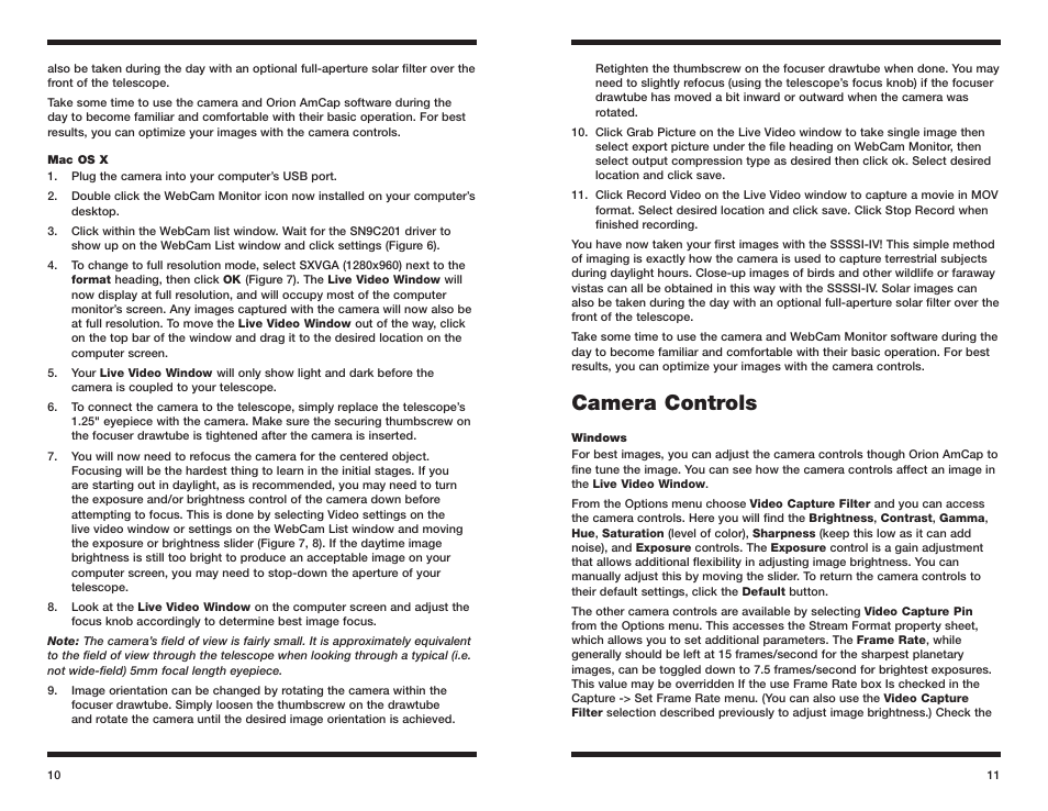Camera controls | Orion STAR SHOOT 52175 User Manual | Page 6 / 10