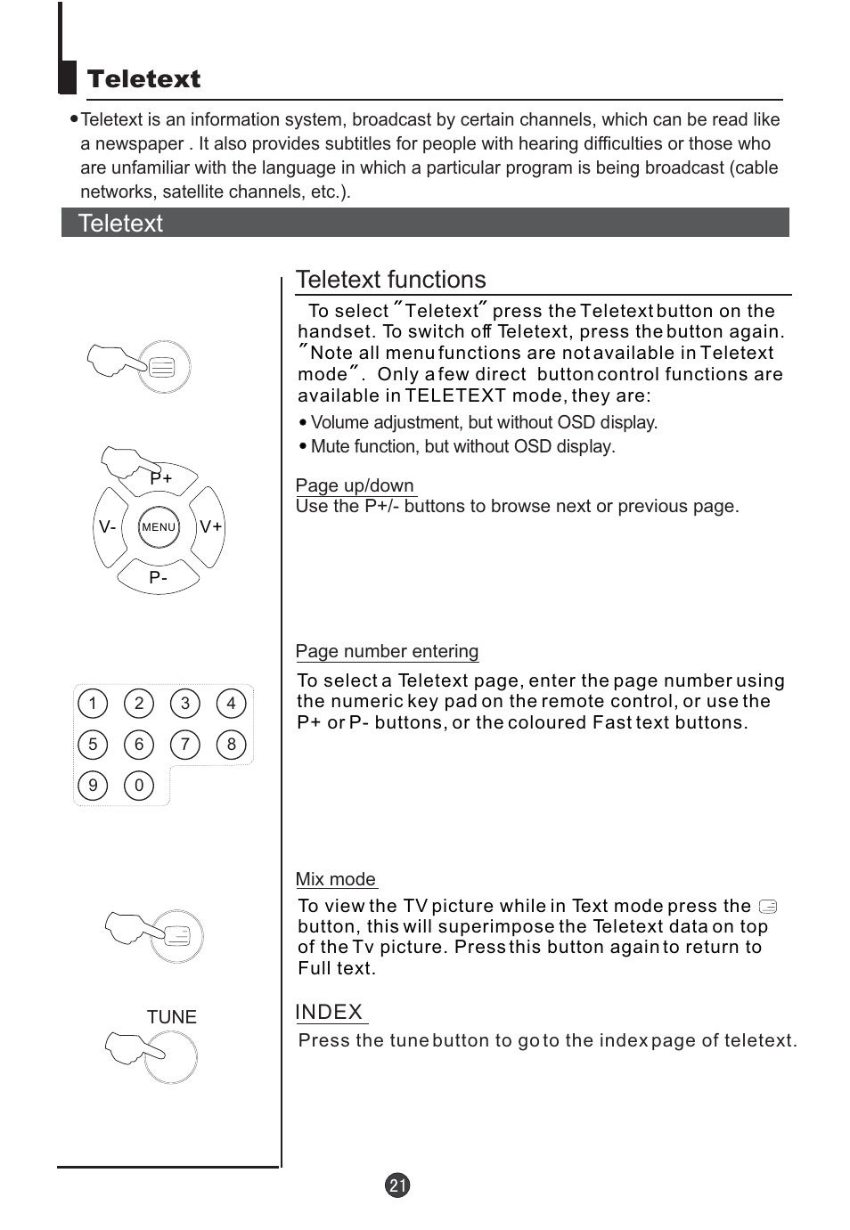 Teletext, Teletext functions | Orion TV/DVD-1432 User Manual | Page 22 / 36