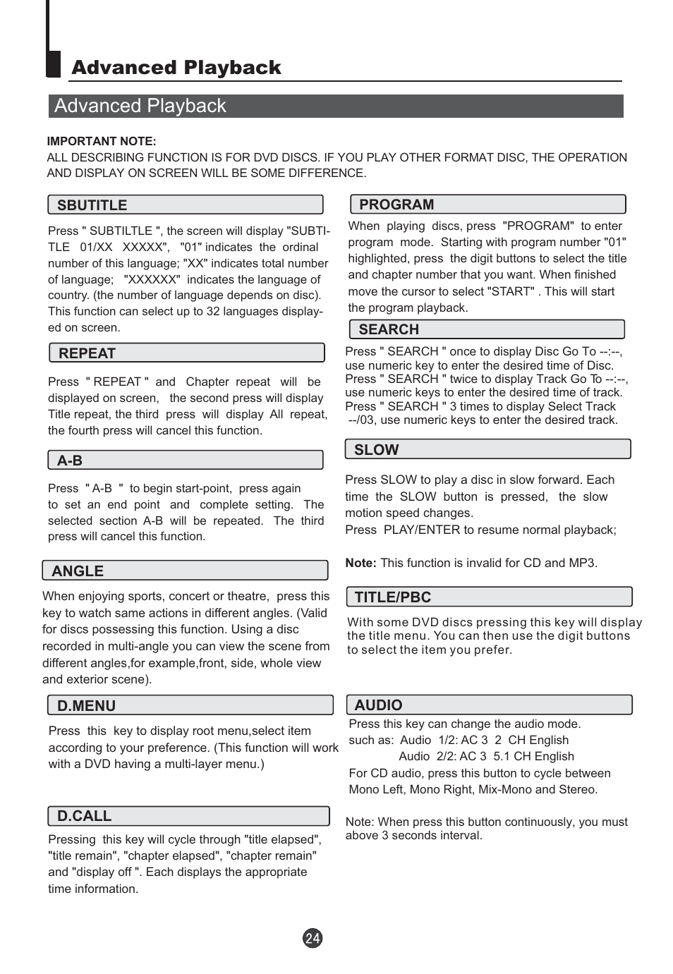 Advanced playback | Orion TV/DVD-1432 User Manual | Page 25 / 36
