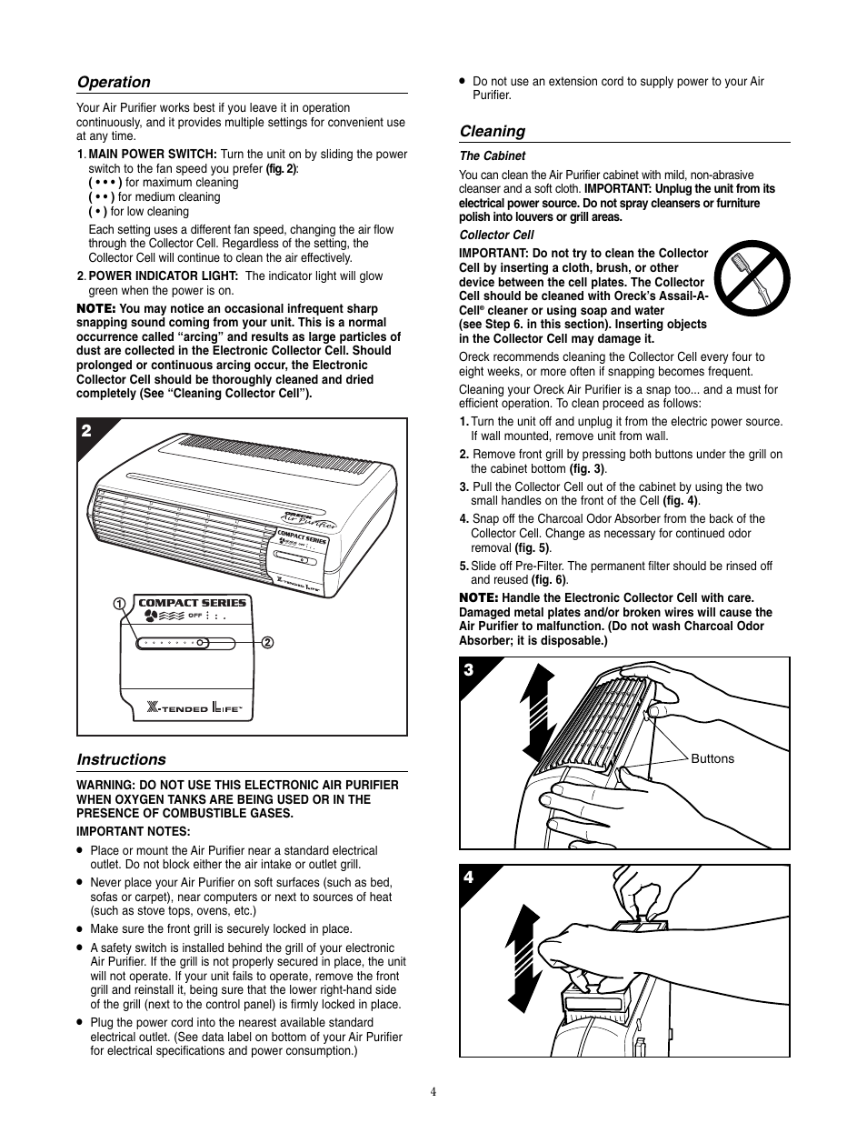 Oreck COMPACT AIR PURIFIER User Manual | Page 4 / 7