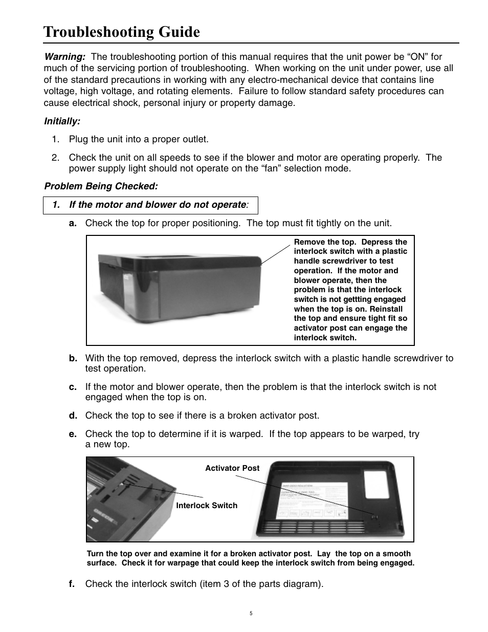 Troubleshooting guide | Oreck Super Air 5 447628 User Manual | Page 5 / 28