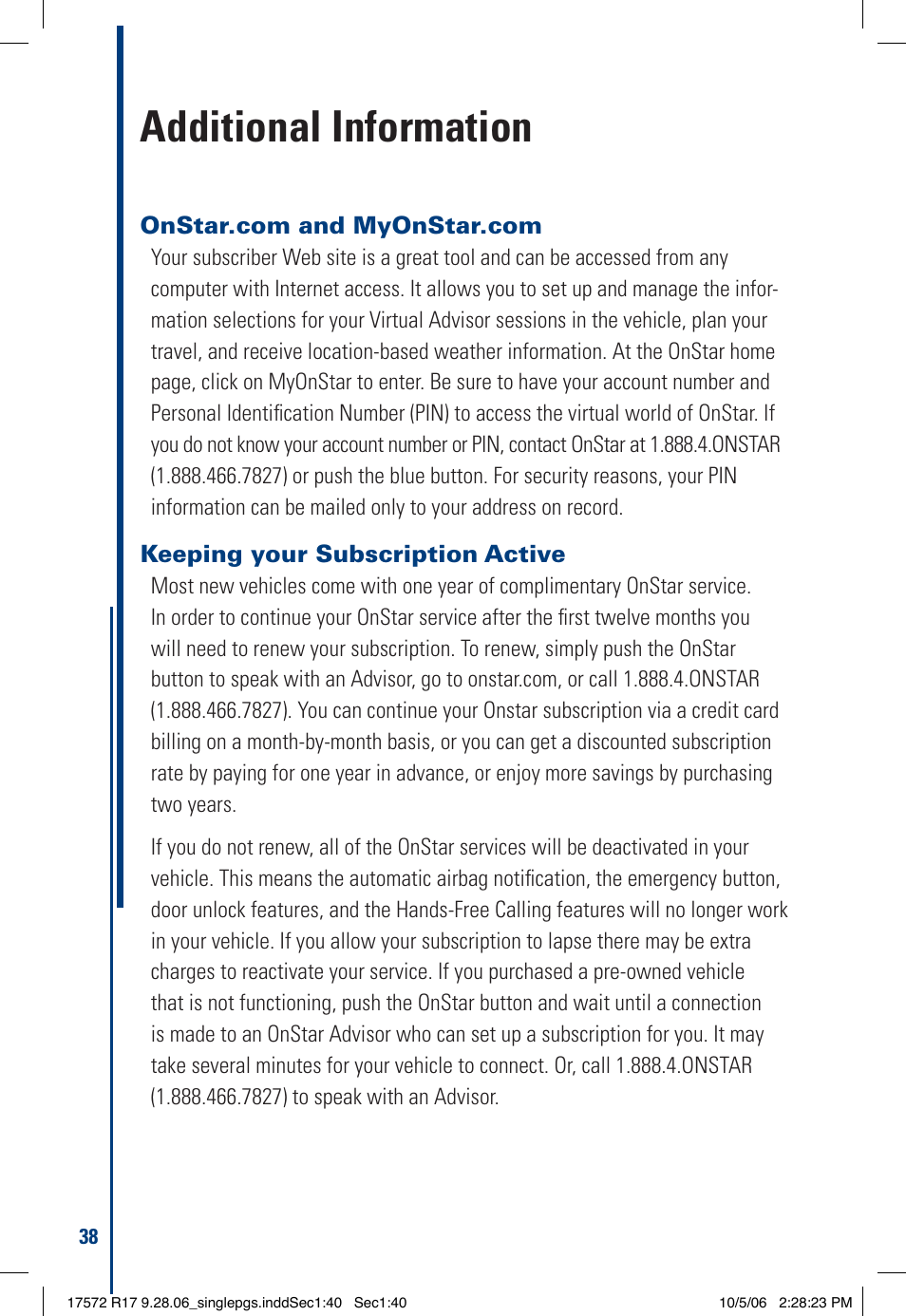 Additional information | OnStar 17572 R17 User Manual | Page 40 / 48