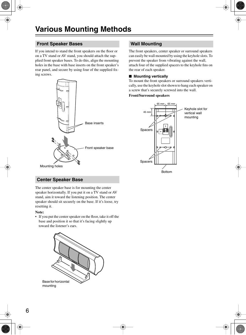 Various mounting methods | Onkyo SKW-150X User Manual | Page 6 / 12