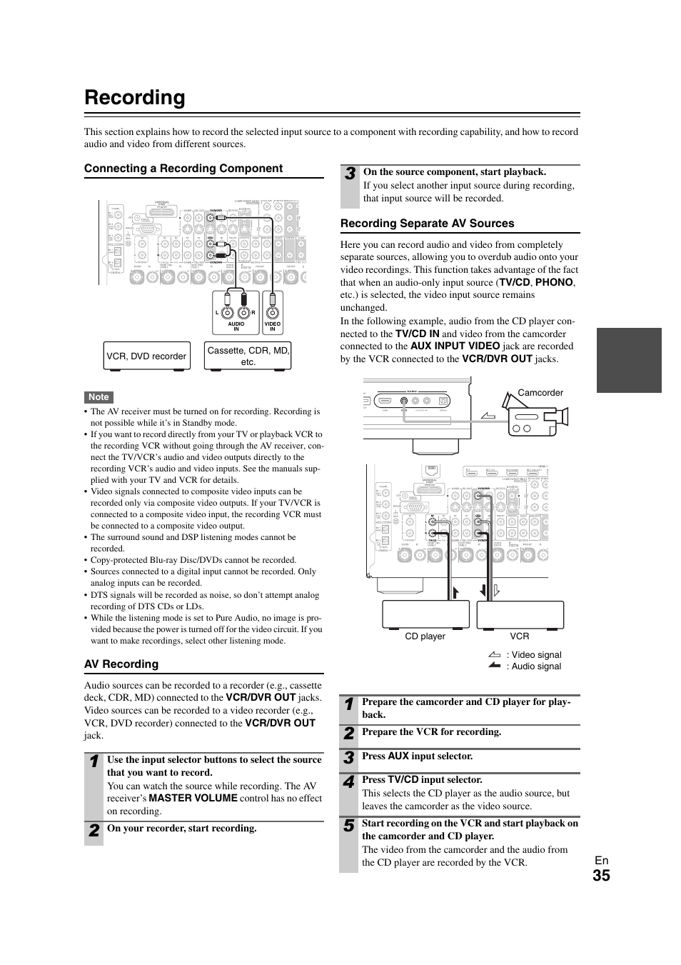 Recording | Onkyo TX-NR1008 User Manual | Page 35 / 104