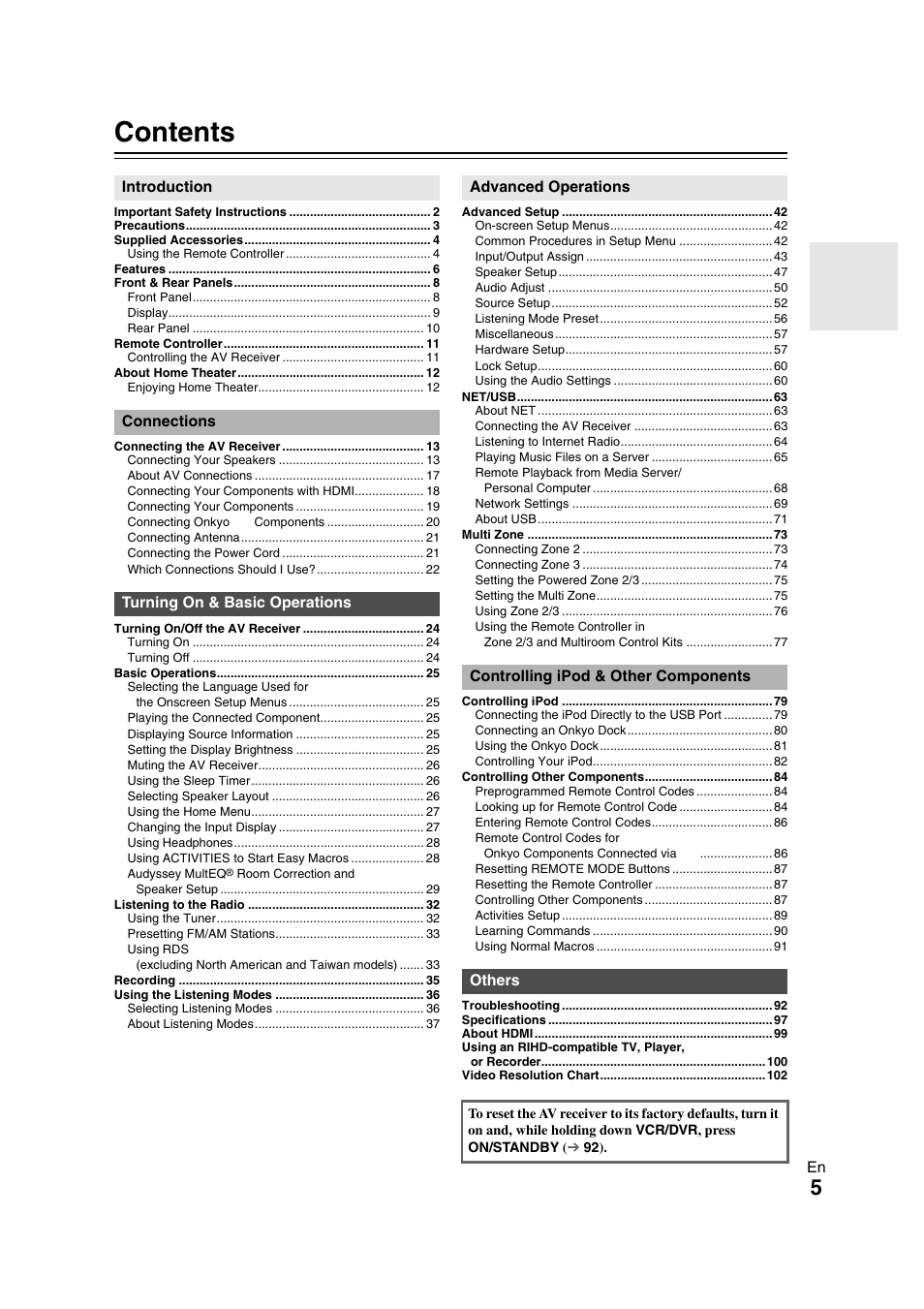 Onkyo TX-NR1008 User Manual | Page 5 / 104