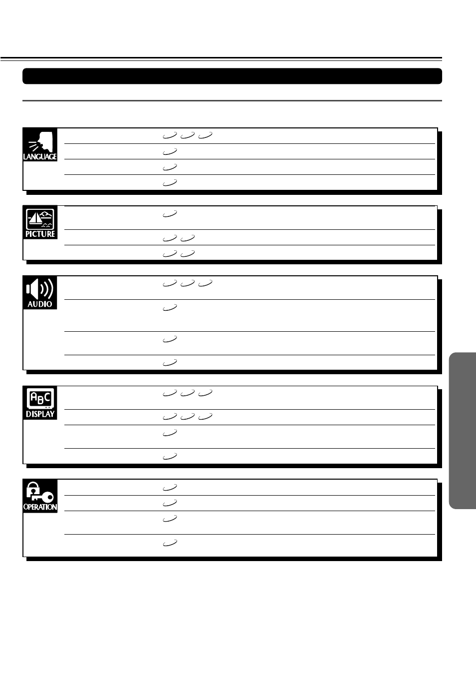 Reference table of the setting menu | Onkyo DR-2000 User Manual | Page 53 / 72