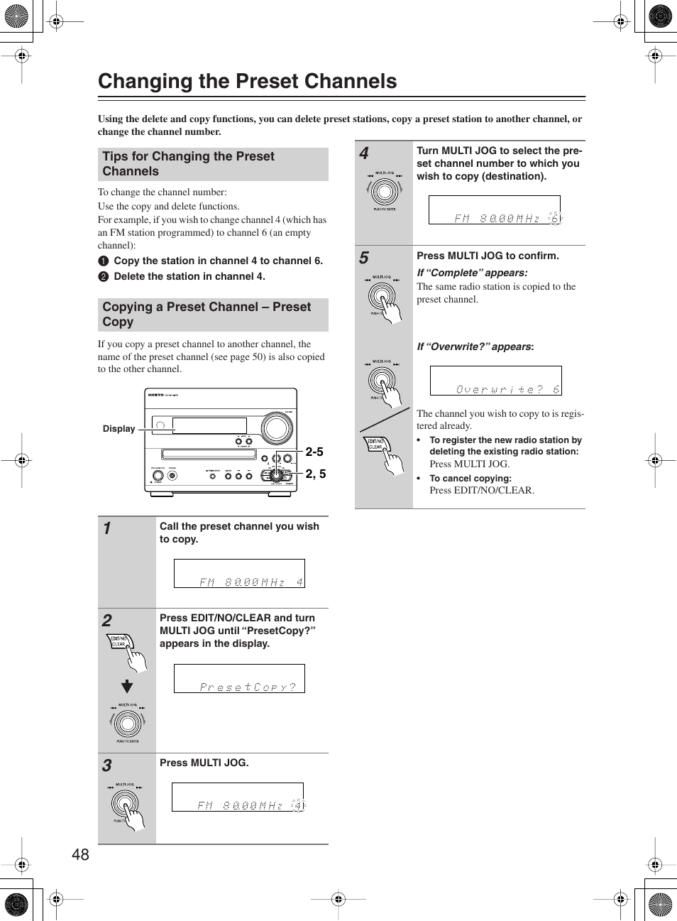 Changing the preset channels | Onkyo DR-815 User Manual | Page 48 / 84