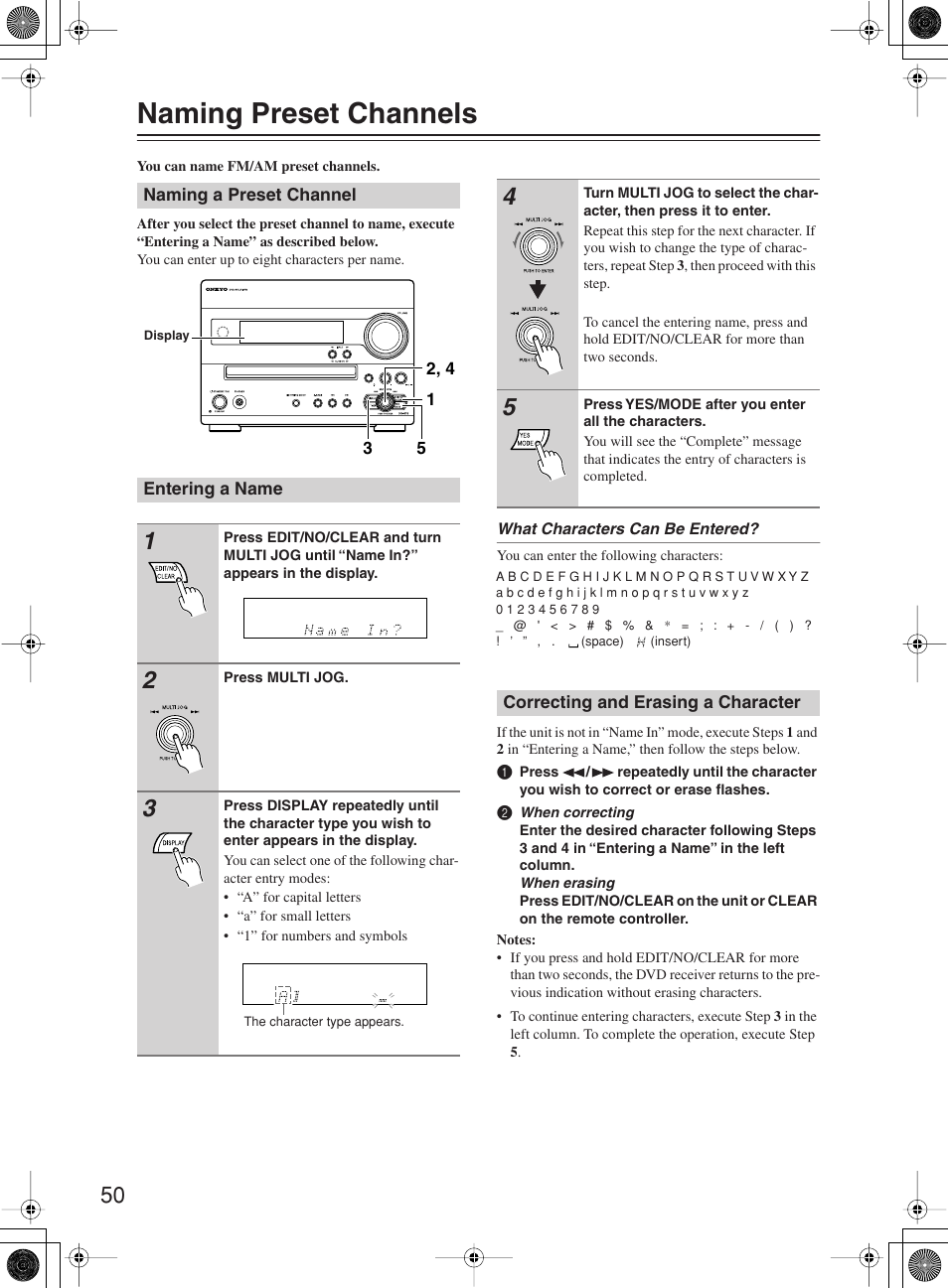 Naming preset channels | Onkyo DR-815 User Manual | Page 50 / 84