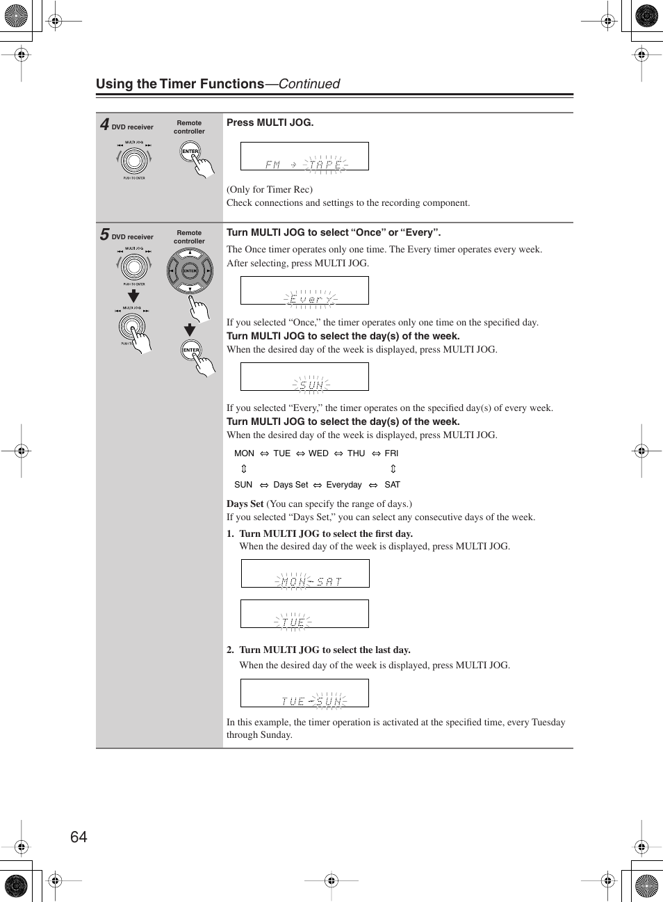 Using the timer functions —continued | Onkyo DR-815 User Manual | Page 64 / 84