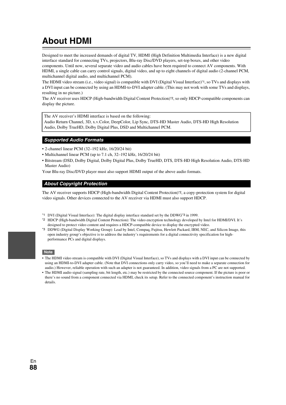 About hdmi | Onkyo TX-NR709 User Manual | Page 88 / 96