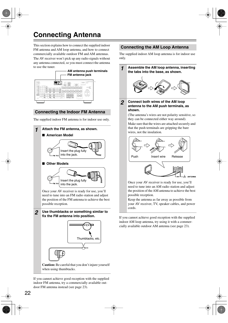 Connecting antenna | Onkyo TX-SR8370 User Manual | Page 22 / 96