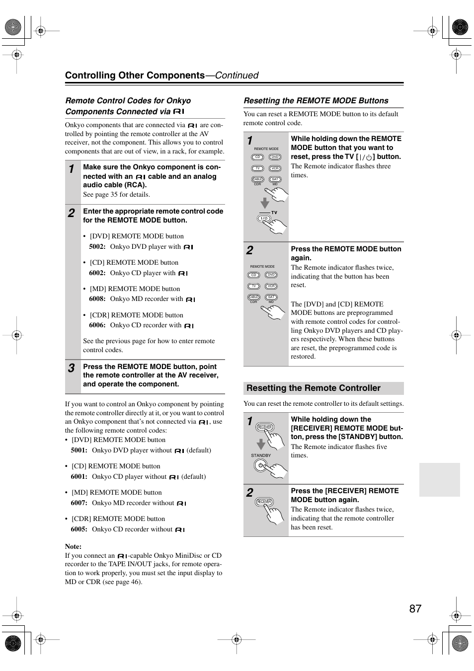 Controlling other components —continued | Onkyo TX-SR8370 User Manual | Page 87 / 96