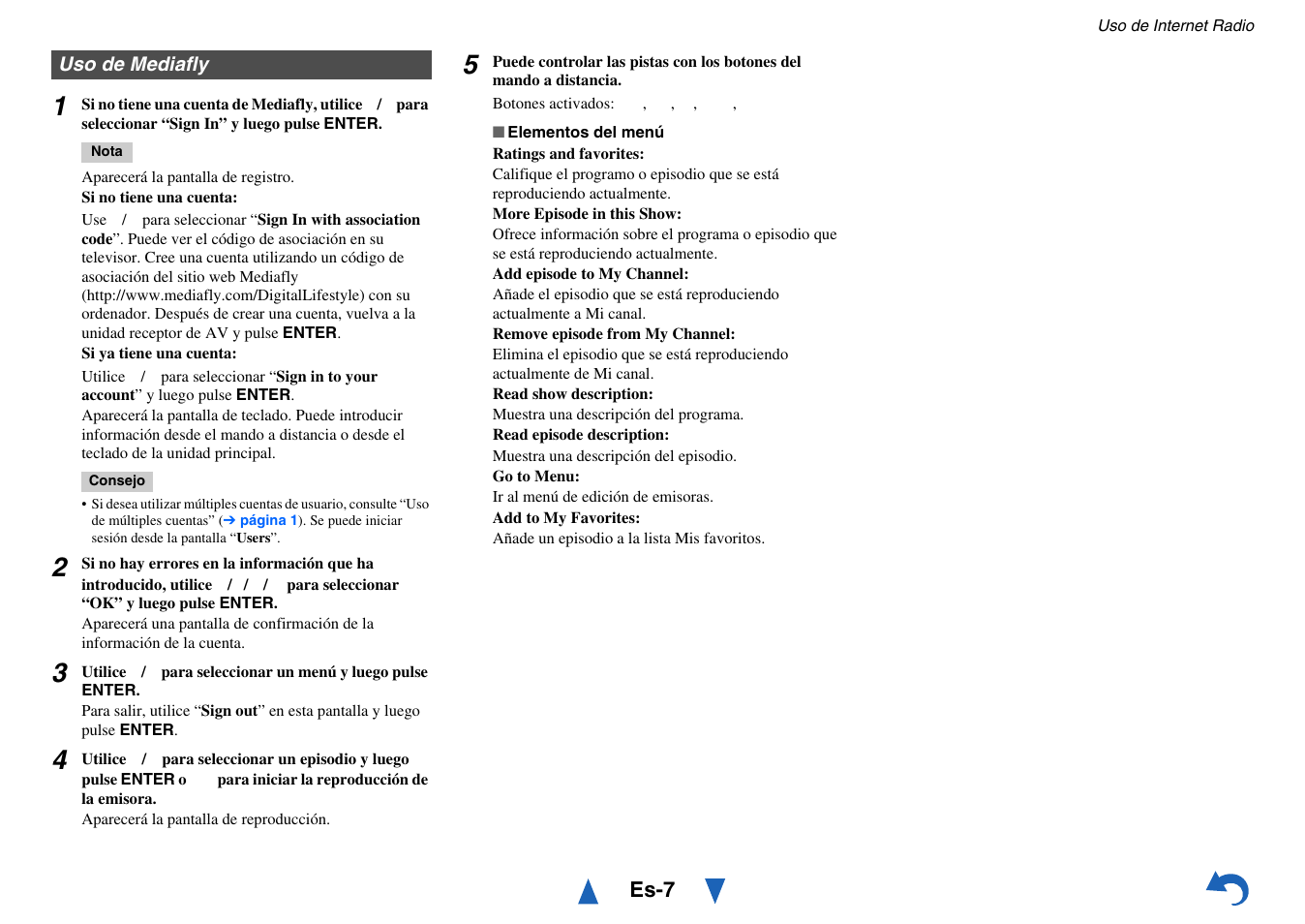 Uso de mediafly | Onkyo TX-NR414 User Manual | Page 103 / 128