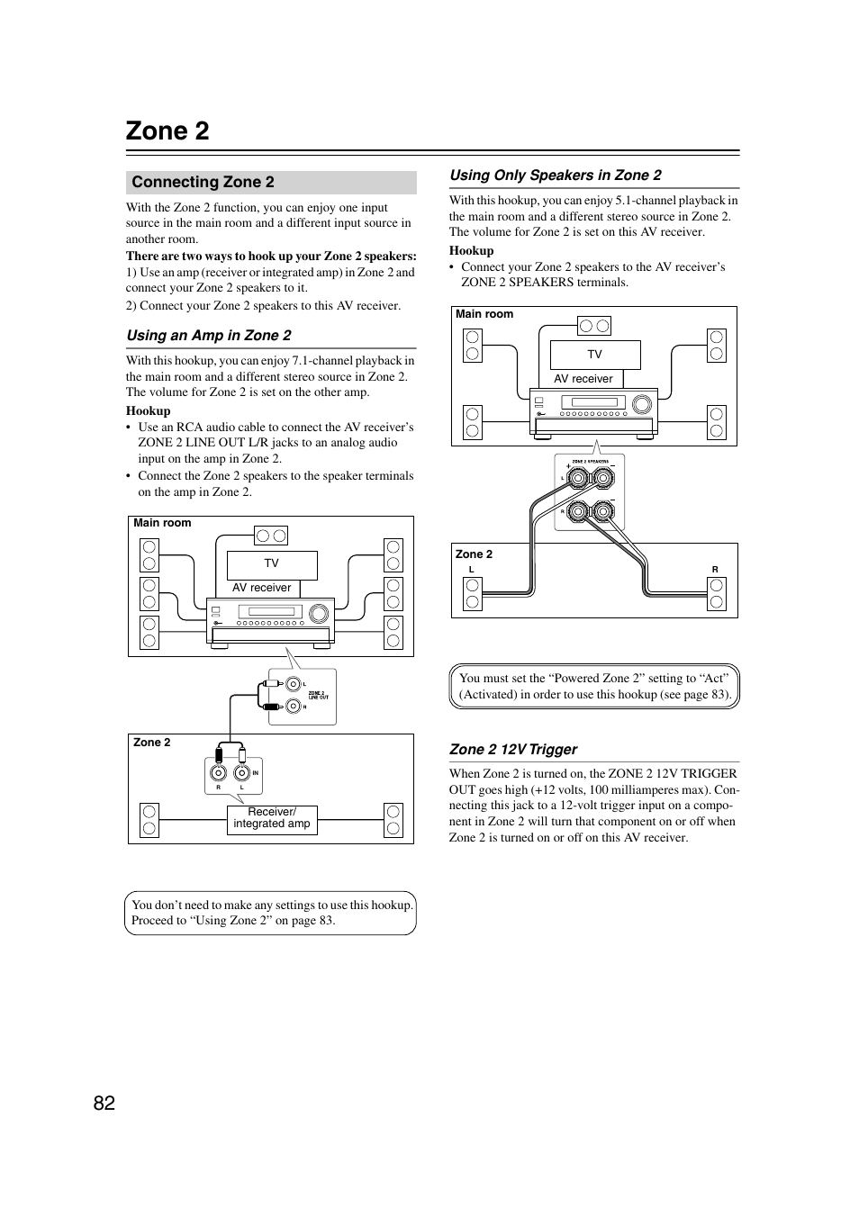 Zone2, Connecting zone2, Zone 2 | Connecting zone 2 | Onkyo TX-SR804 User Manual | Page 82 / 96