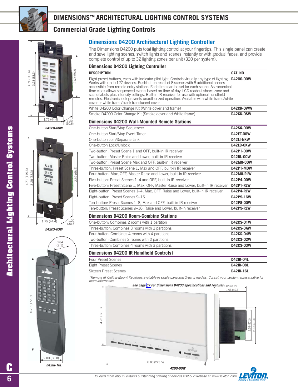 C6, c7, Architectural lighting control systems, Dimensions | Dimensions d4200 architectural lighting controller | Sylvania D3208 User Manual | Page 6 / 34