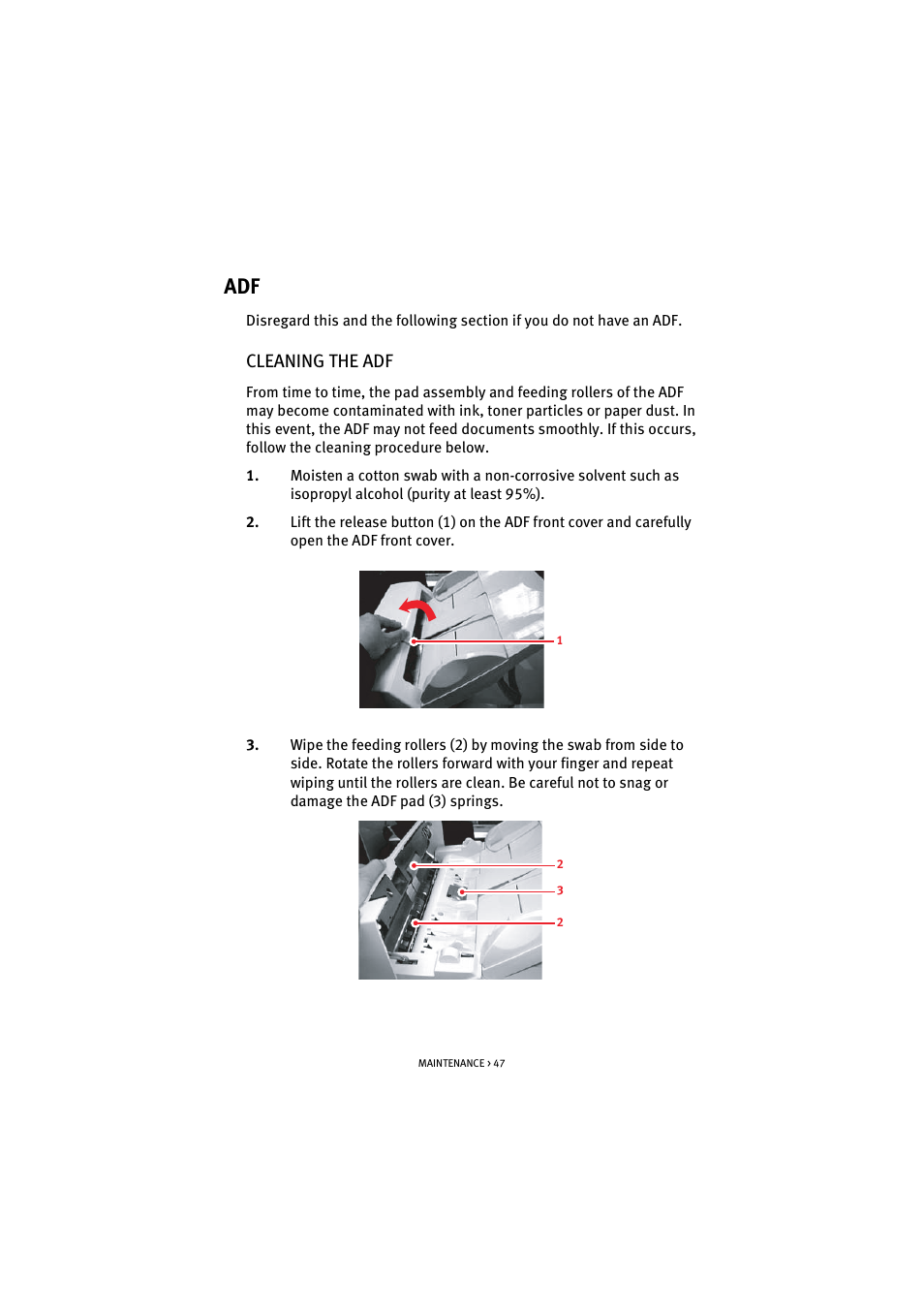 Cleaning the adf | Oki S900 User Manual | Page 47 / 85