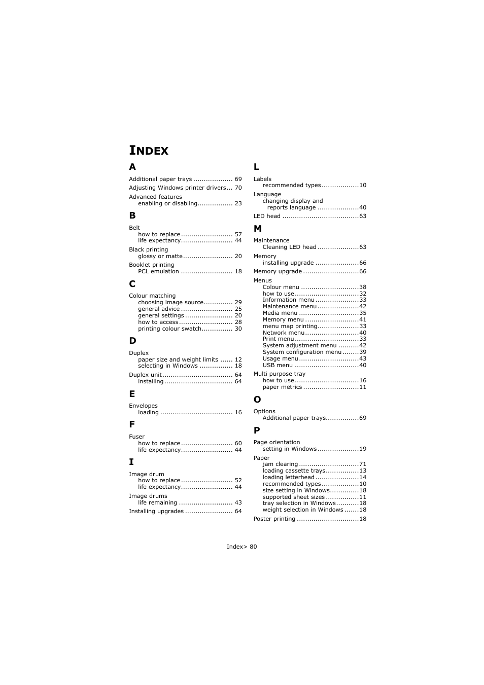 Index, Ndex | Oki C5250 User Manual | Page 80 / 83