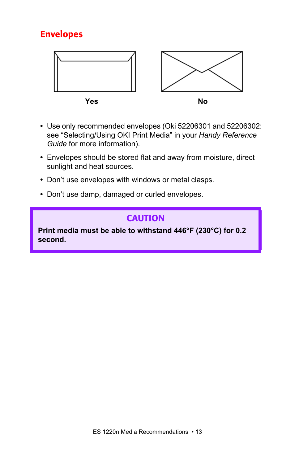 Envelopes, Caution | Oki 1220n User Manual | Page 13 / 207