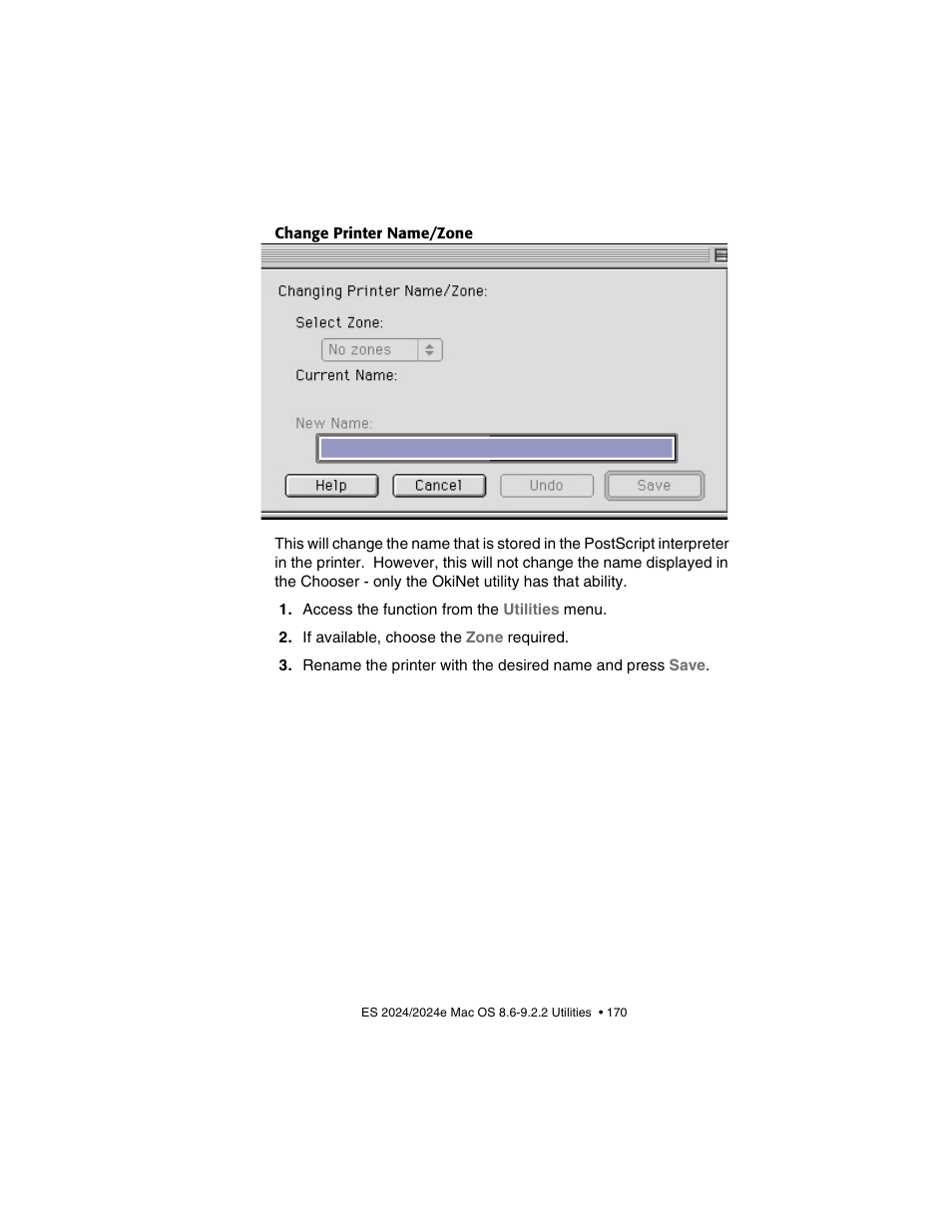 Change printer name/zone | Oki 2024/2024e User Manual | Page 170 / 260