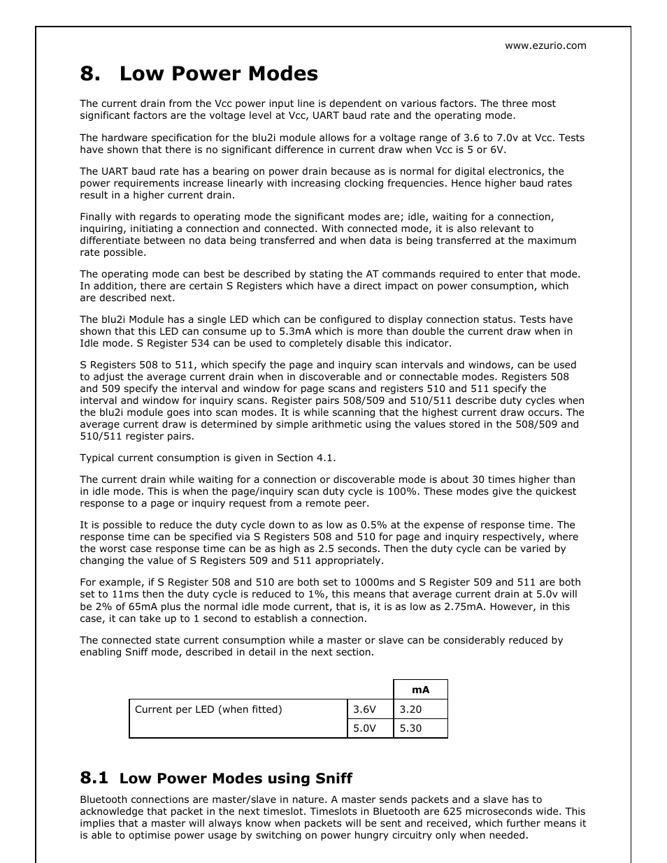 Low power modes, Low power modes using sniff | Oki BISM2 User Manual | Page 16 / 34
