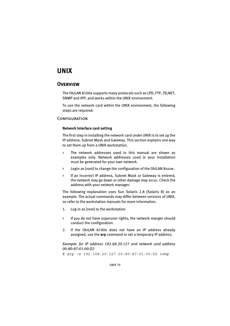 Unix, Overview, Configuration | Oki 8100e User Manual | Page 79 / 106