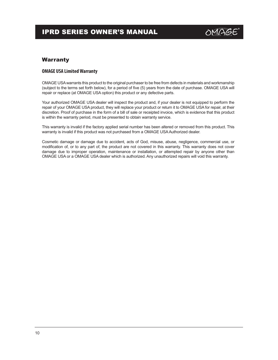 Iprd series owner’s manual | Omage IPRD8 User Manual | Page 10 / 12