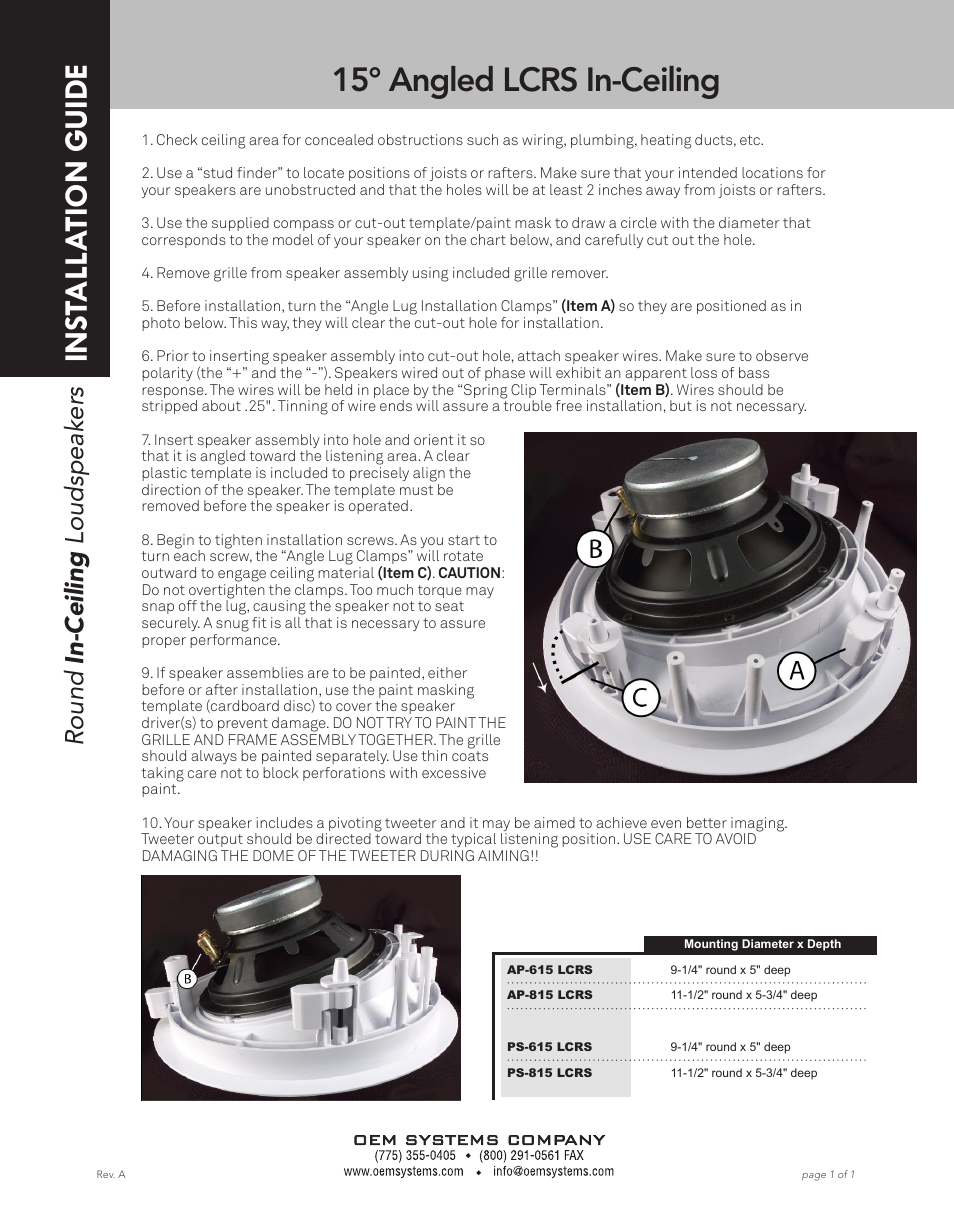 OEM Systems AP-815 LCRS User Manual | 1 page