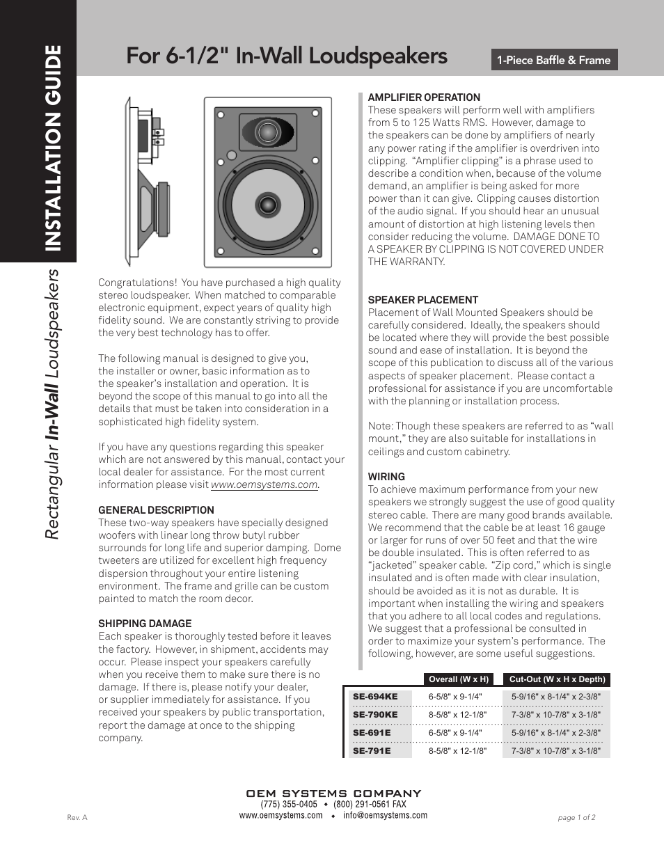 OEM Systems NTO FOUND SE-691E User Manual | 2 pages