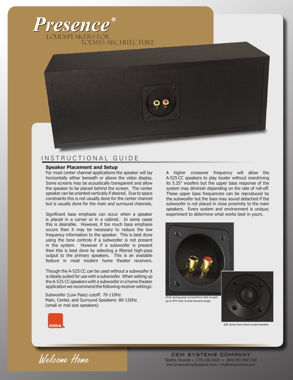 Presence, Welcome home | OEM Systems A-525 CC User Manual | Page 2 / 2