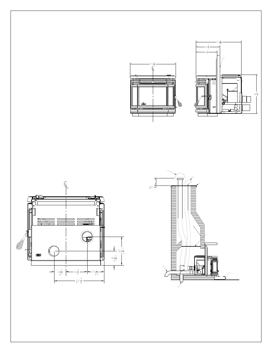 Insert installation, Figure 22 exterior dimensions, Figure 23 exhaust & air intake position | Figure 24 venting & air intake setup | Osburn Stoves by SB I HYBRID 35 User Manual | Page 13 / 36