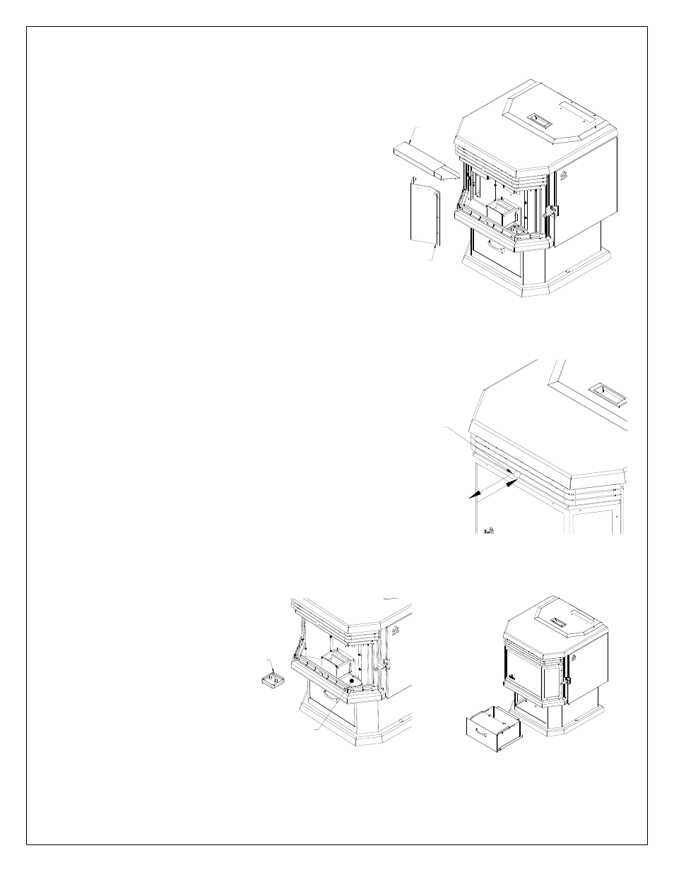 Maintenance, Figure 43 baffle & exhaust access panel, Figure 44 cleaning rod | Figure 45 dump cap location figure 46 ash drawer | Osburn Stoves by SB I HYBRID 35 User Manual | Page 22 / 36