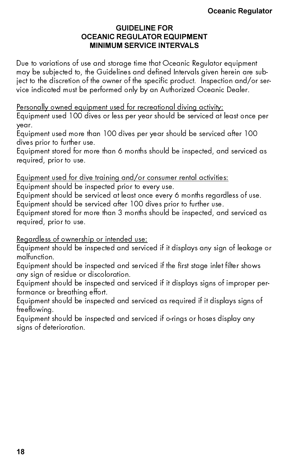 Oceanic Regulator Equipment User Manual | Page 18 / 20