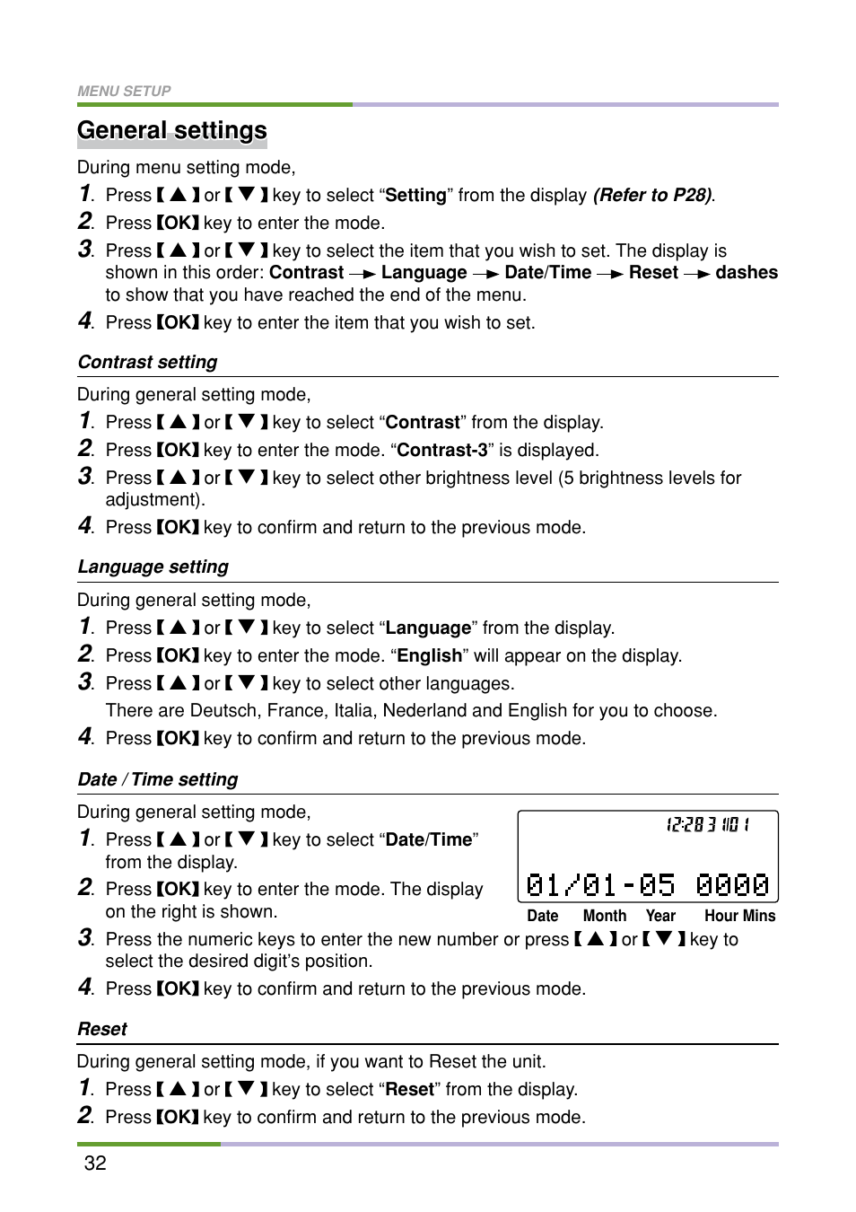 General settings | Oricom M5500 Series User Manual | Page 34 / 52