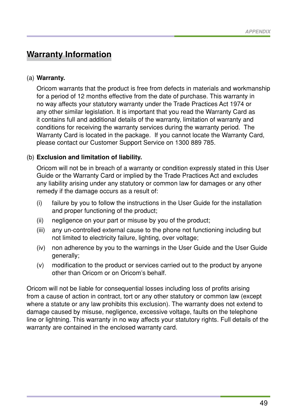 Warranty information | Oricom M5500 Series User Manual | Page 51 / 52