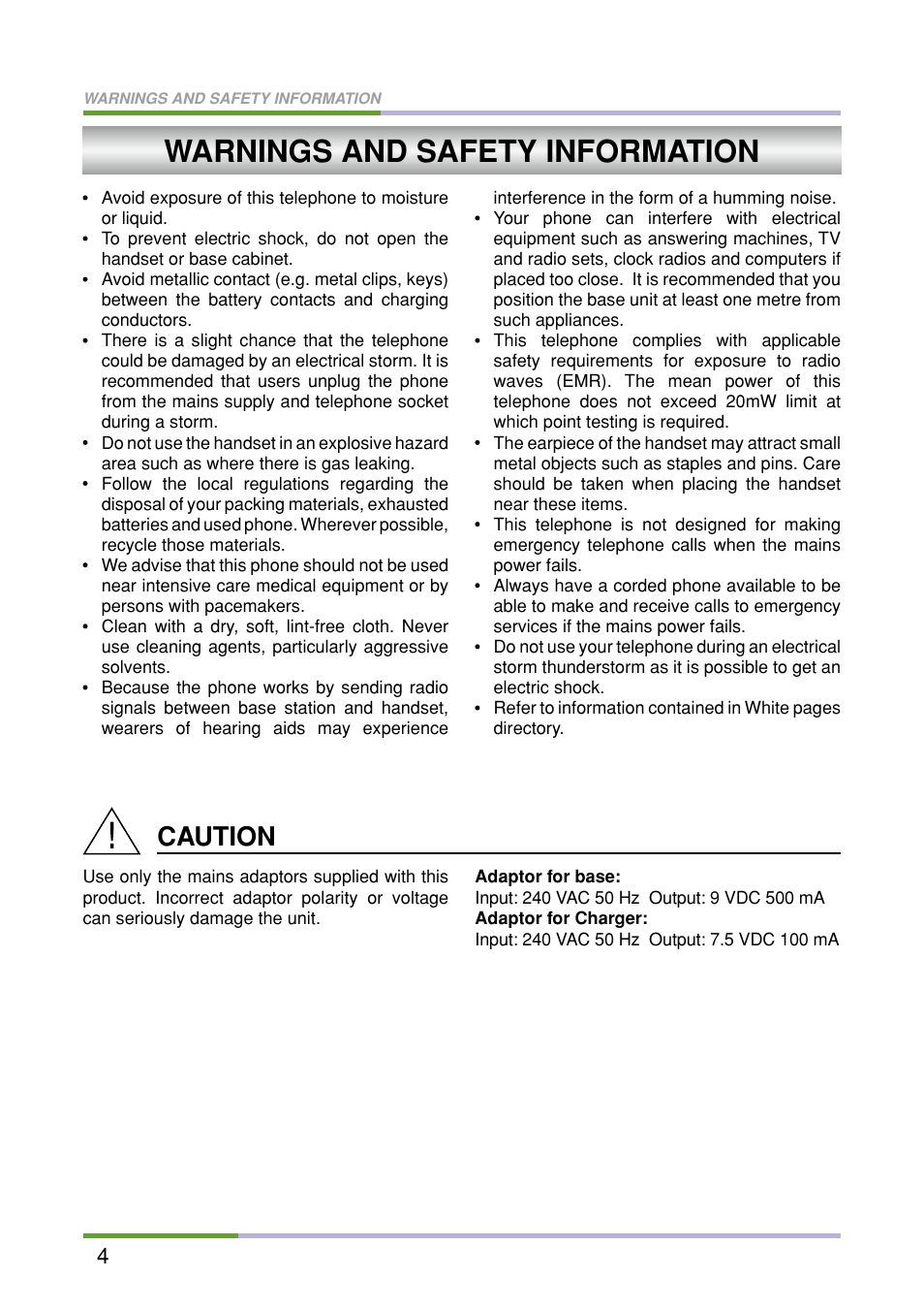 Warnings and safety information, Caution | Oricom M5500 Series User Manual | Page 6 / 52