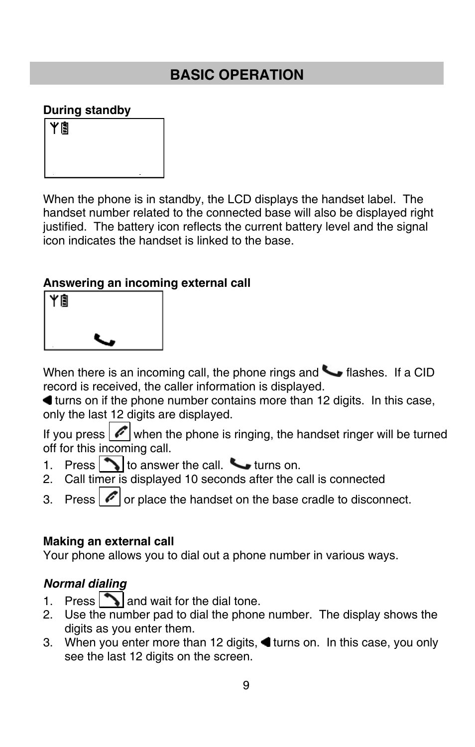 Basic operations, Basic operation | Oricom P80 User Manual | Page 9 / 23