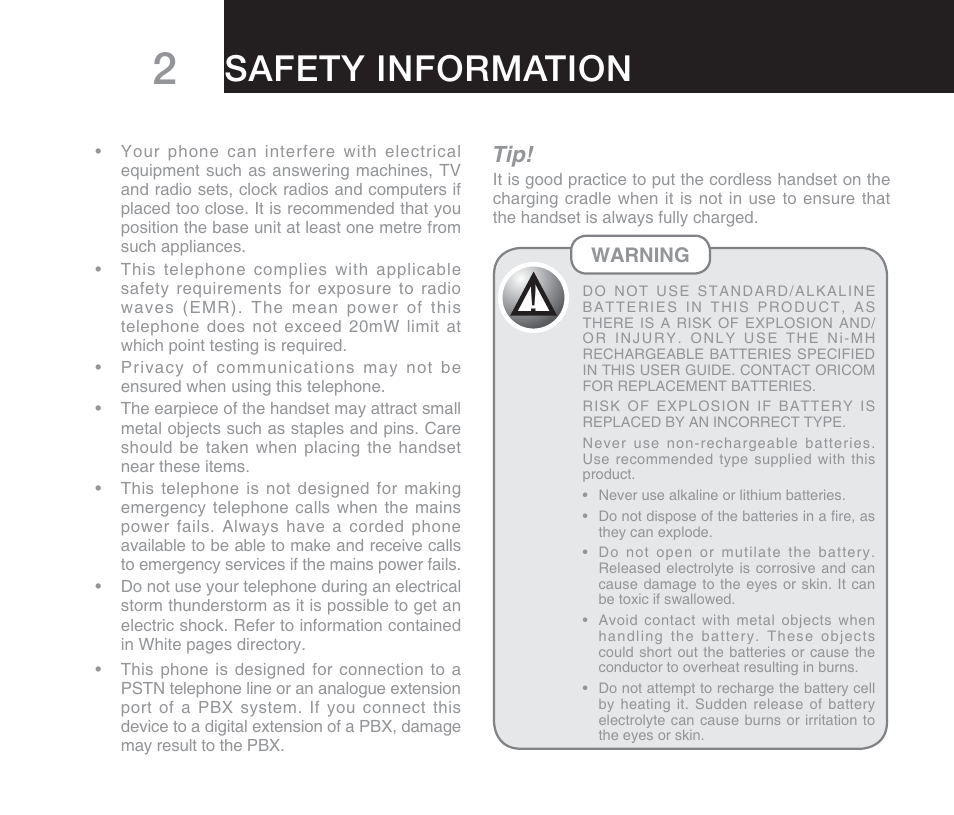 Safety information | Oricom M800 User Manual | Page 4 / 43