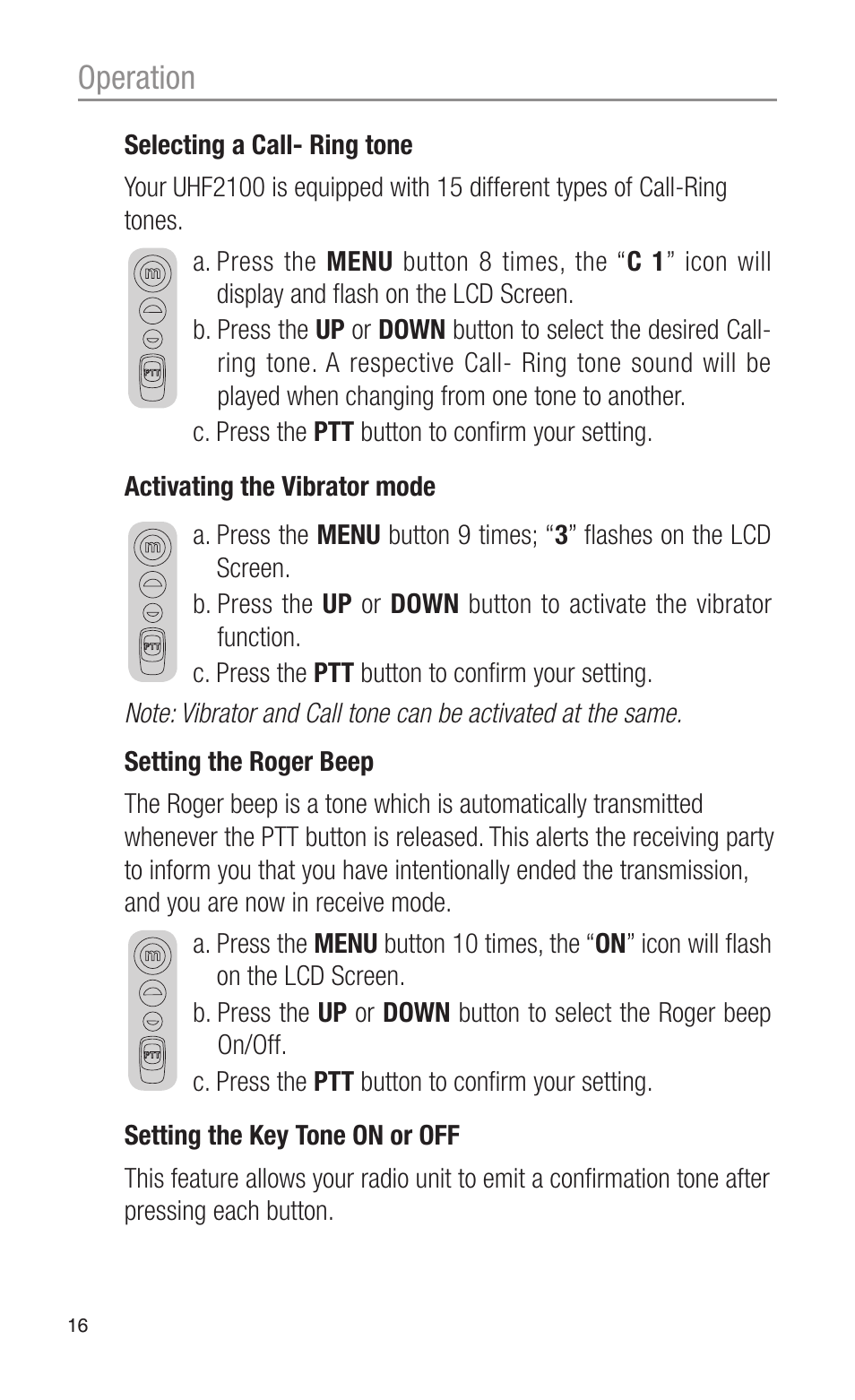 Operation | Oricom UHF2100 User Manual | Page 16 / 24