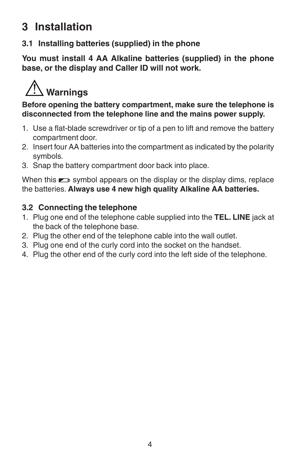 3 installation, Warnings | Oricom TP110 User Manual | Page 4 / 14