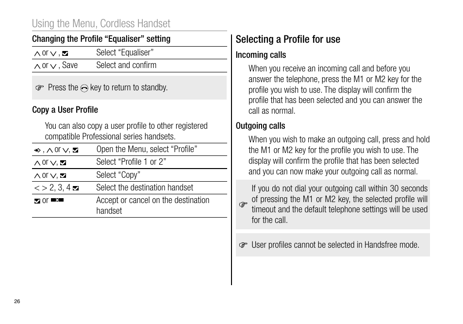 Using the menu, cordless handset | Oricom Pro900 User Manual | Page 28 / 52