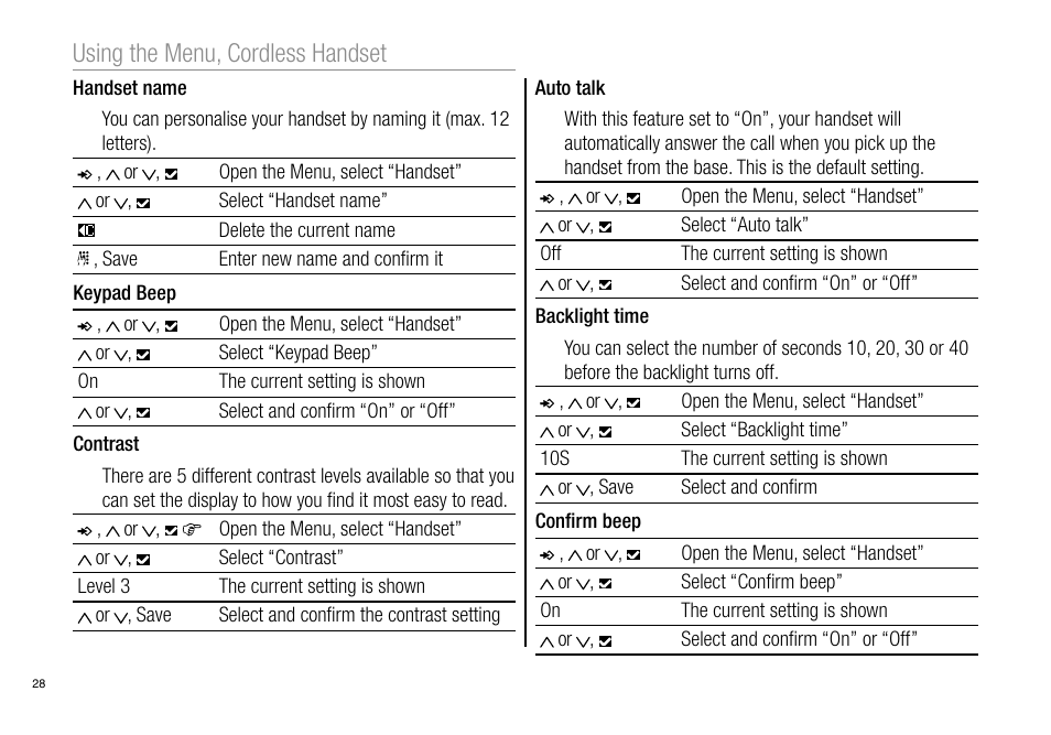 Using the menu, cordless handset | Oricom Pro900 User Manual | Page 30 / 52
