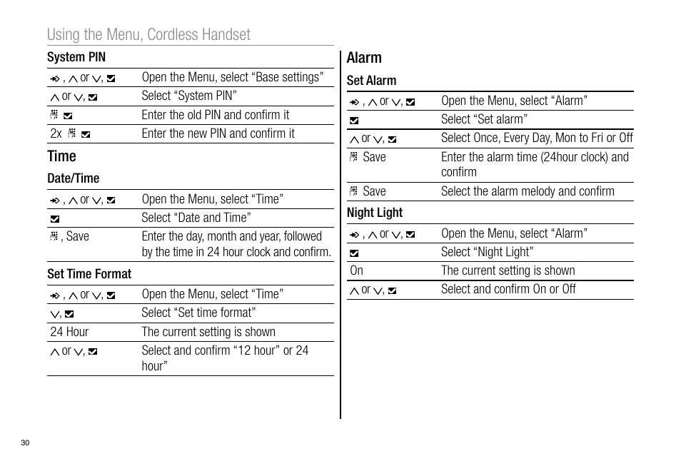 Using the menu, cordless handset | Oricom Pro900 User Manual | Page 32 / 52