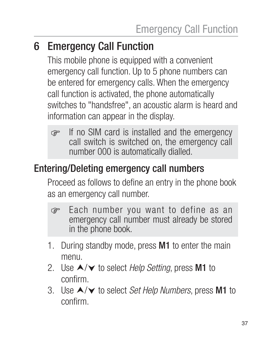 Emergency call function 6 emergency call function | Oricom EZY100 User Manual | Page 37 / 88