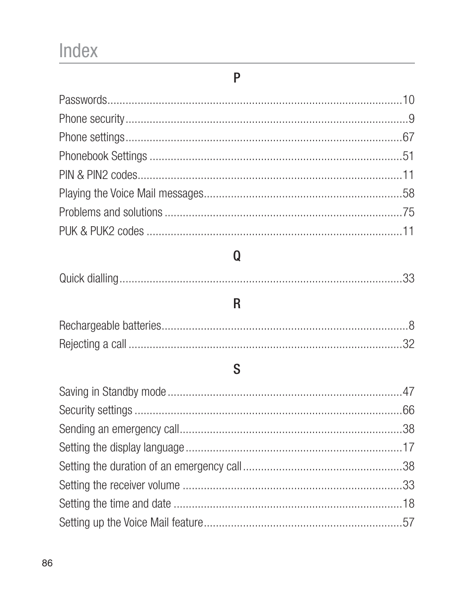 Index | Oricom EZY100 User Manual | Page 86 / 88