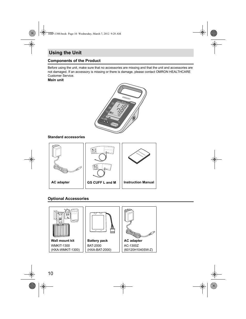 10 using the unit | Omron Professional Blood Pressure Monitor HBP-1300 User Manual | Page 12 / 40